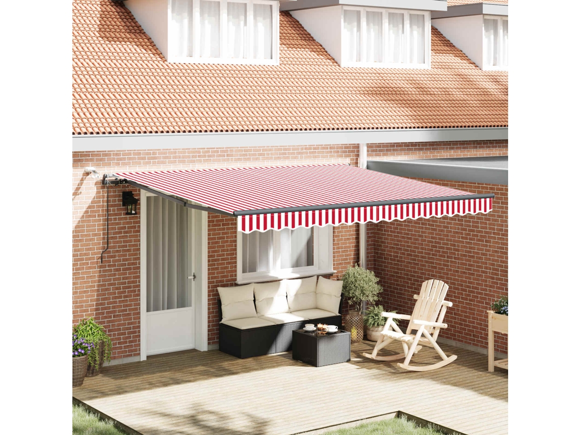 Vidaxl Toldo Retrátil Vermelho E Branco 400 × 350 Cm Poliéster