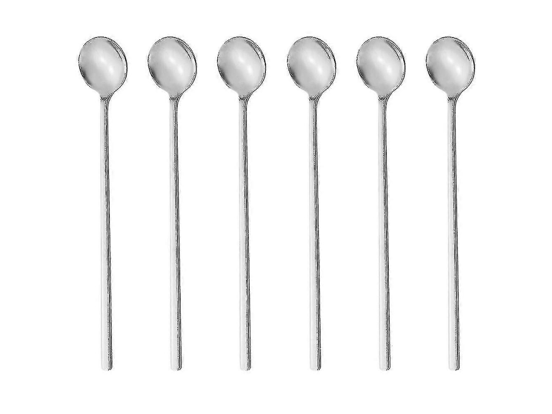 6 Colheres Longas para Misturar, Colheres de Chá, Colheres de Gelo, Ideais para Café, Chá Gelado, Batidos e Cocktails Plateado