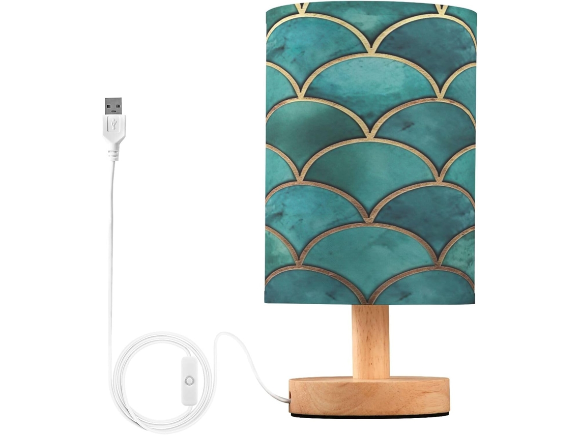 Luminária De Cabeceira Led Para Quarto, Luminária De Leitura Com Cúpula Tecido, Base De Madeira E Porta Usb Para