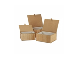 Conjunto De 3 Cestos De Arrumação Relaxdays, Com Tampa E Forro, Bambu, Casa De Banho, Brinquedos, 3 Tamanhos, Natural