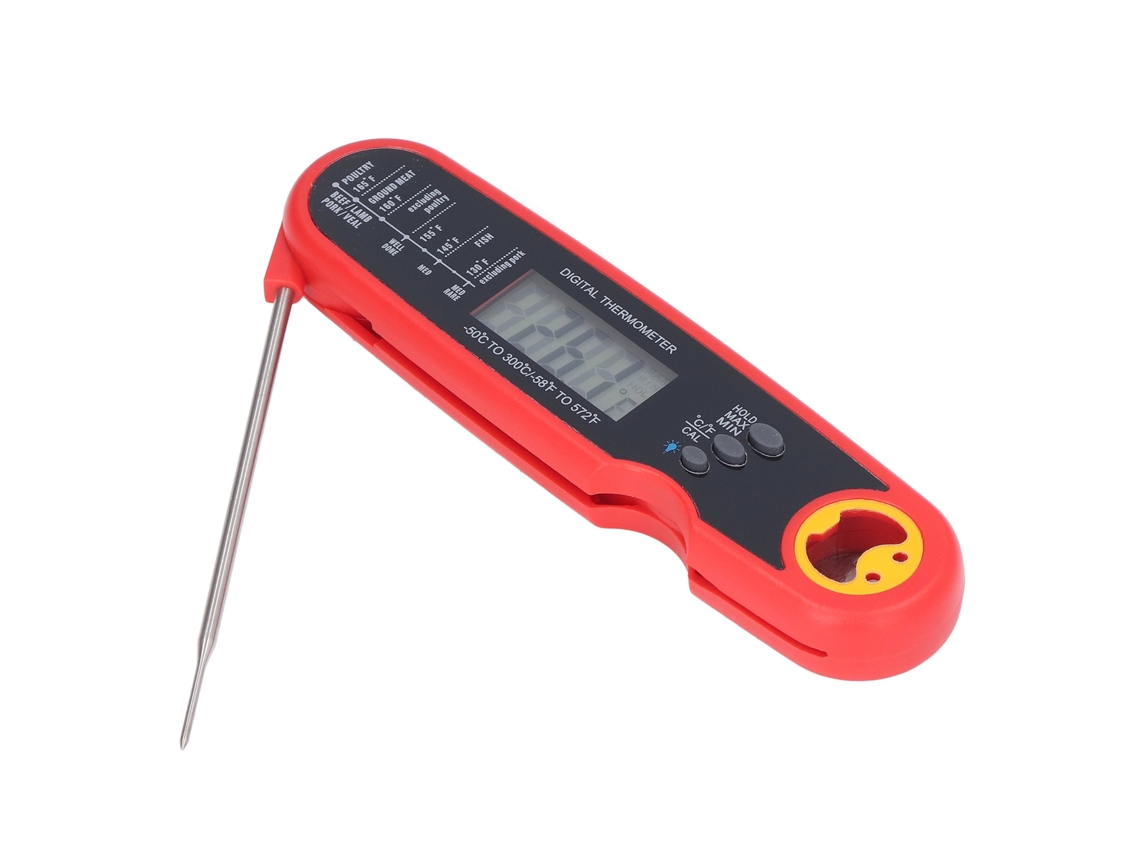 Termômetro de Cozinha Dobrável, à Prova D'água, Elétrico, com Sonda para Carne, Vermelho AQUAFORGE