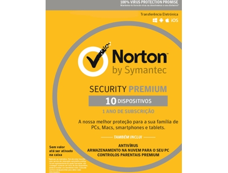 Software NORTON Security Premium 3.0 2019 (10 Dispositivos - 1 Ano - PC, Mac, Smartphone e Tablet - Formato Digital)