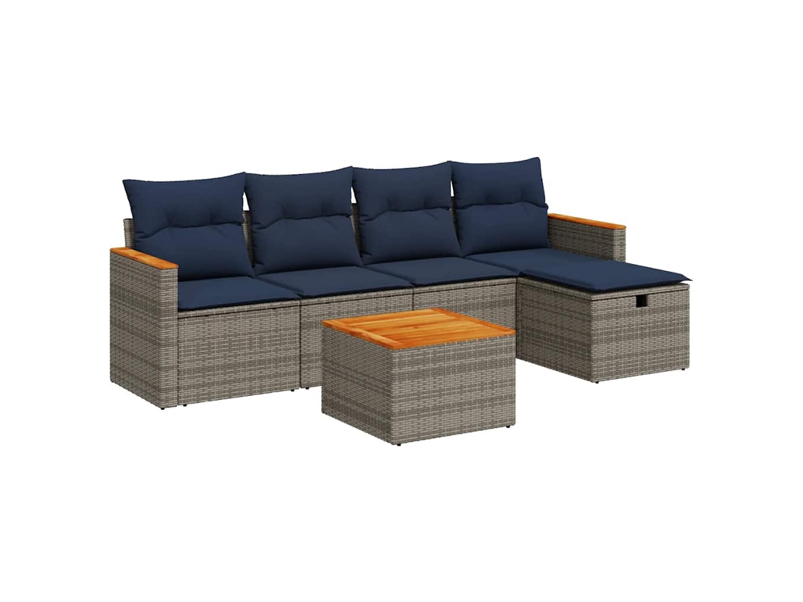 Conjunto de 6 Sofás de Jardim com Almofadões Vime Cinzento MAISON EXCLUSIVE (80x200 cm)
