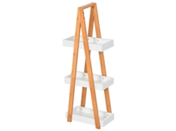 Prateleira de banheiro em MDF e bambu, formato pirâmide, branca, 30x18x81cm | S/MARCA