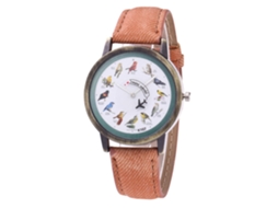 Relógio Zhoulianfa Quartz com pulseira de tecido e jeans, mostrador vintage com estampa animal (marrom)