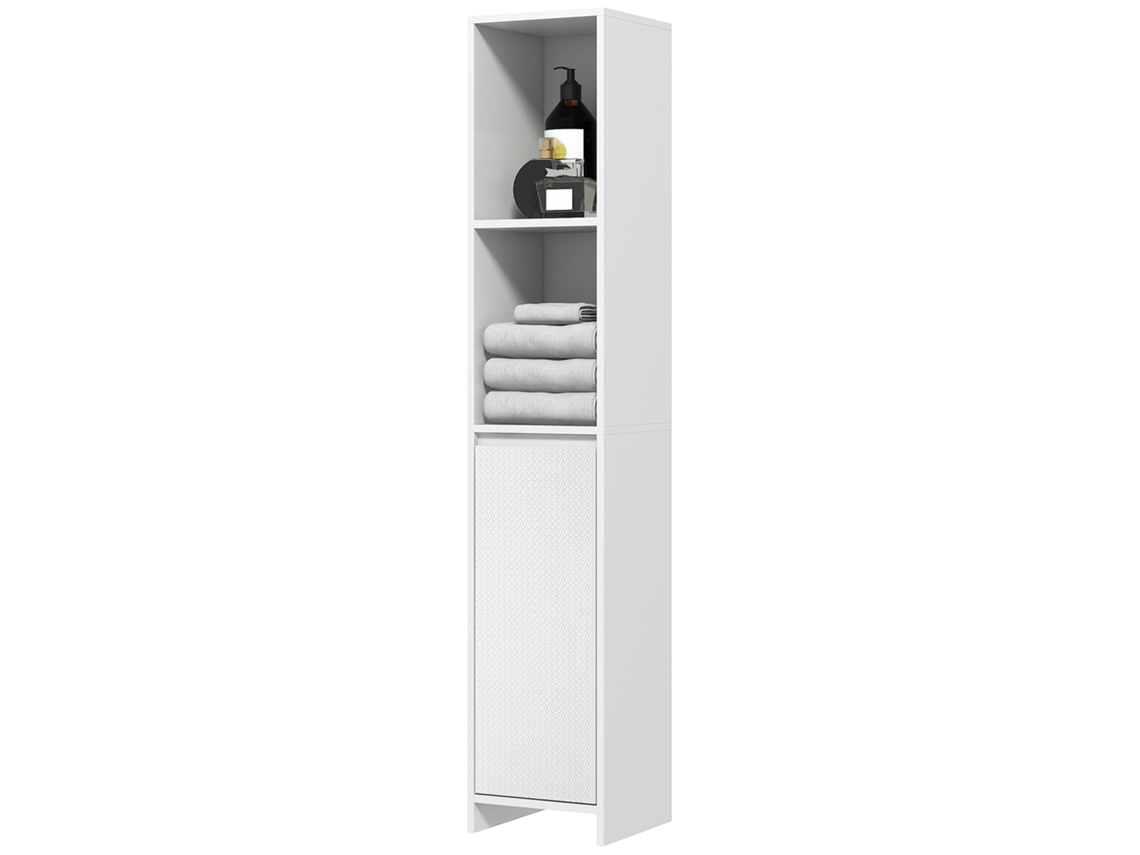 Coluna Casa De Banho Armário Alto De Com Porta 2 Prateleiras Abertas Anti-tombo Estilo Moderno 30x30x160 Cm Branco