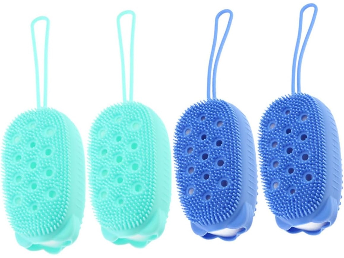 Conjunto De 4 Escovas Banho Portáteis Silicone, Escova De Chuveiro Para Esfoliação Das Costas E Do Corpo