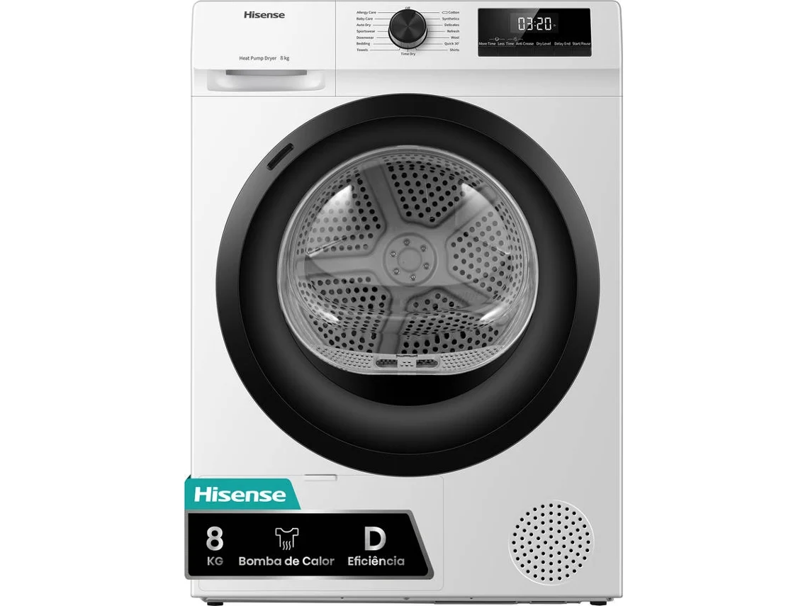 Máquina de Secar Roupa HISENSE DHQE800BW2 (8 kg - Bomba de Calor - Branco)