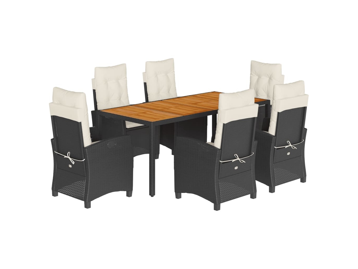 Conjunto de 7 Jantar para Jardim com Almofadões Vime Pe Preto MAISON EXCLUSIVE