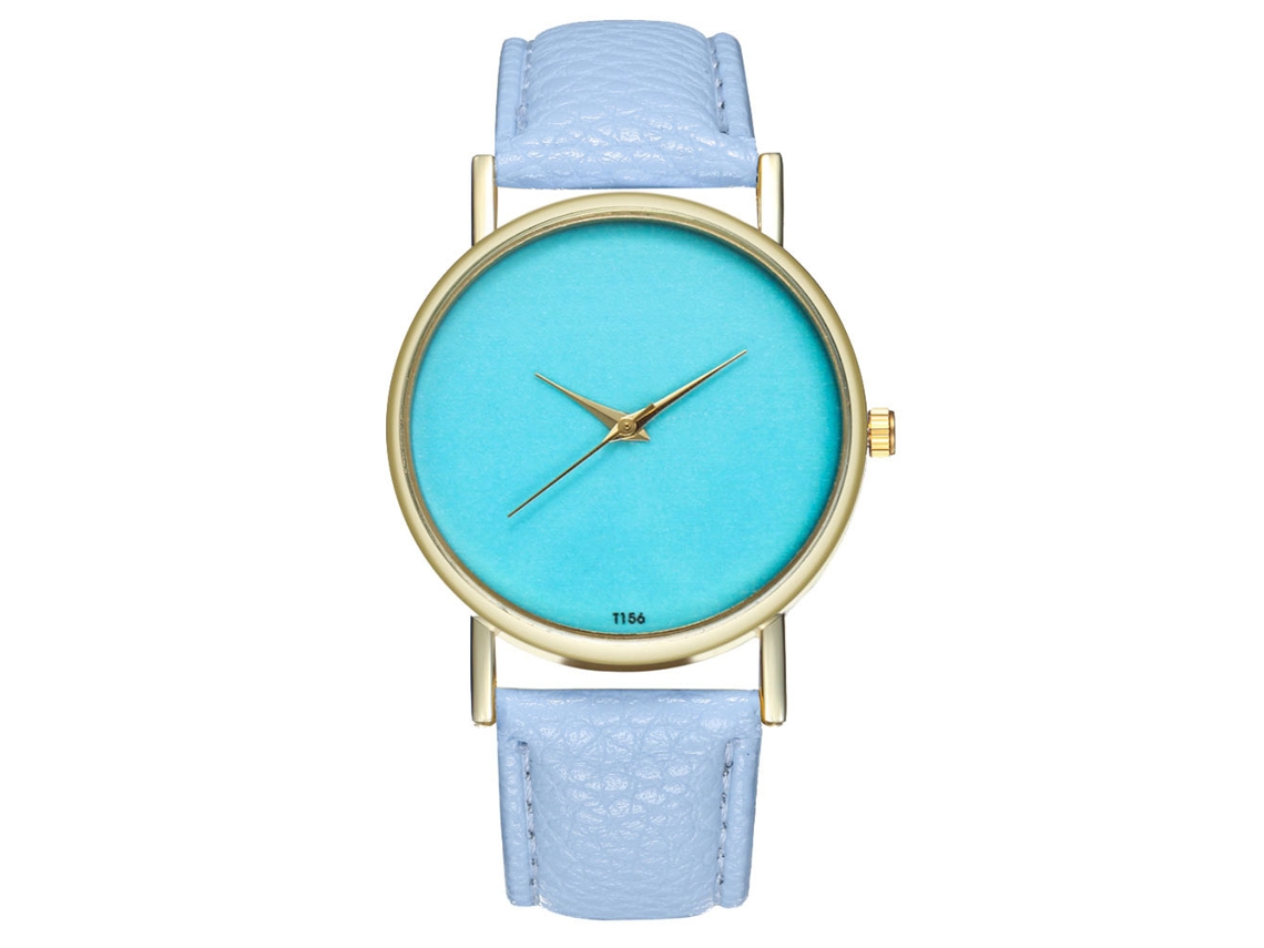 Reloj De Cuero Pu Simple Unisex Dial Redondo Mujer Hombre Cuarzo Azul Claro