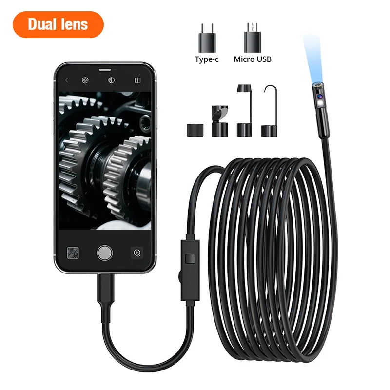 Câmera Endoscópica (lente Dupla, 10 M), Compatível Com Sistemas Ios E Android, Com Luz Led, À Prova D'água E Poeira Ip67.