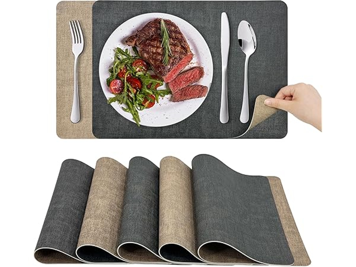 Conjunto de 6 Peças de Mesa STELASPLEN dupla face, laváveis à máquina, resistentes ao calor, antiderrapantes 43x30cm e 10x10cm