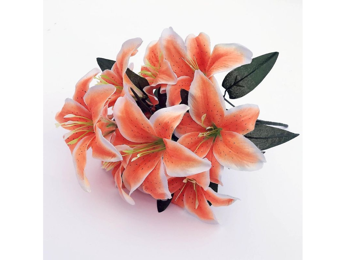 2pcs Lírio Artificial 10 Cabeças Flores Falsas Decoração Casamento Festa Jardim Casa Naranja