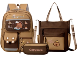 Conjunto De Mochila Infantil Capybara 3 Peças, Escolar Grande Para Estudantes Com Faixa Refletora,