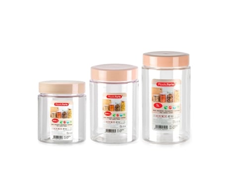 PLASTIC FORTE Conjunto de 3 boiões Montecarlo 06L 08L e 1L Castanho Ideal Despensa Castanho
