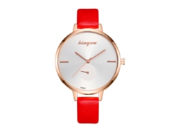 Relógio de Pulso Feminino Zhoulianfa de Quartzo com Pulseira de Couro Pu Vermelho