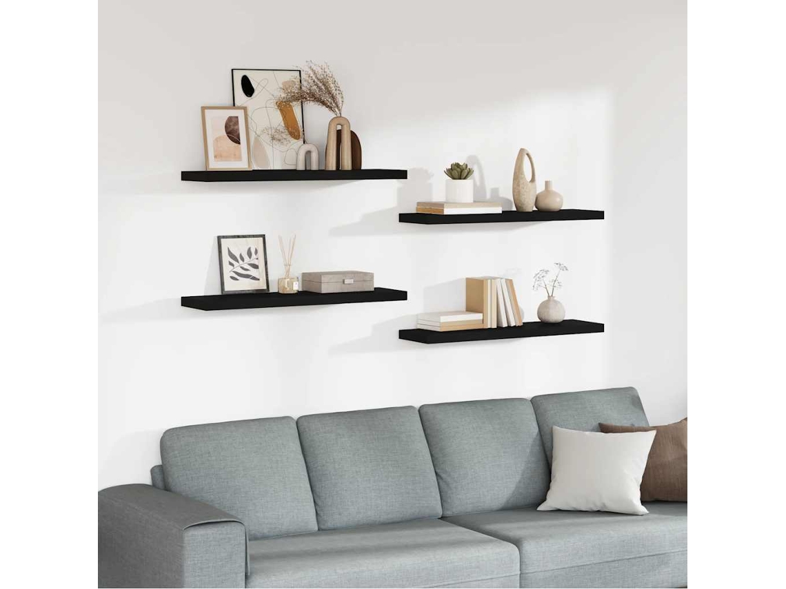 Vidaxl Prateleiras Parede Suspensas 4 Pcs 90x23,5x3,8cm Mdf Preto