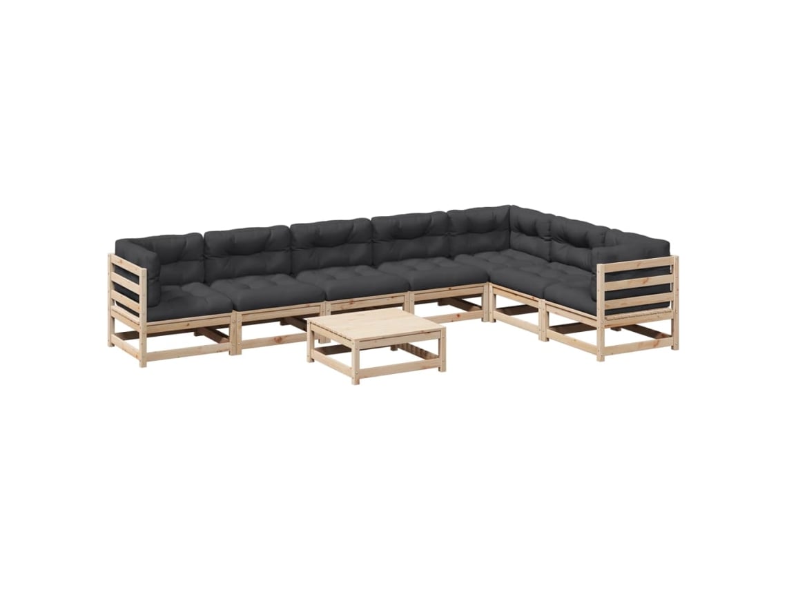 Conjunto 8 sofás de jardim com almofadões VIDAXL pinho maciço