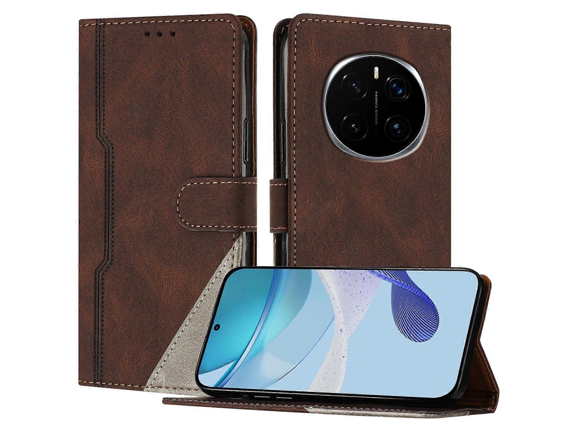 Capa De Couro Com Estampa Triangular E Suporte Tipo Carteira Para Honor Magic7 Pro 5g, À Prova De Choque