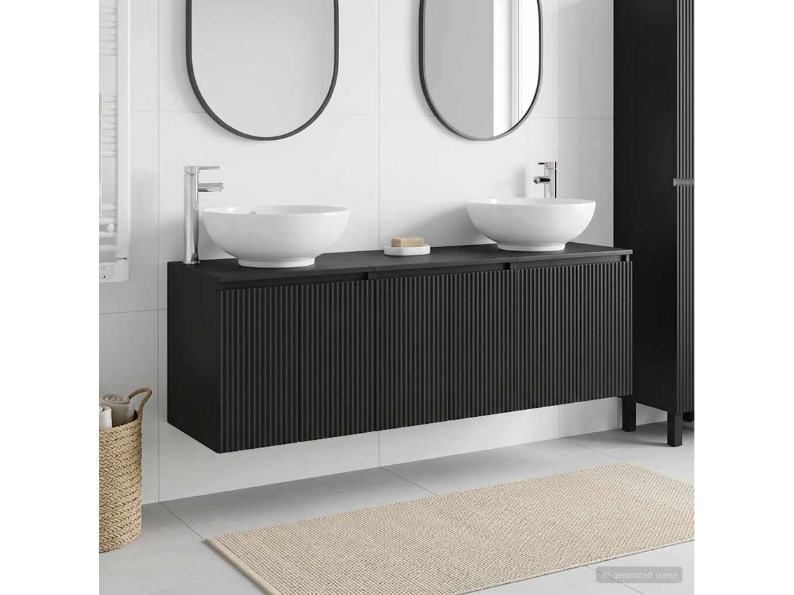 Vidaxl Conjunto De Armários Para Banheiro 3 Unid. Preto