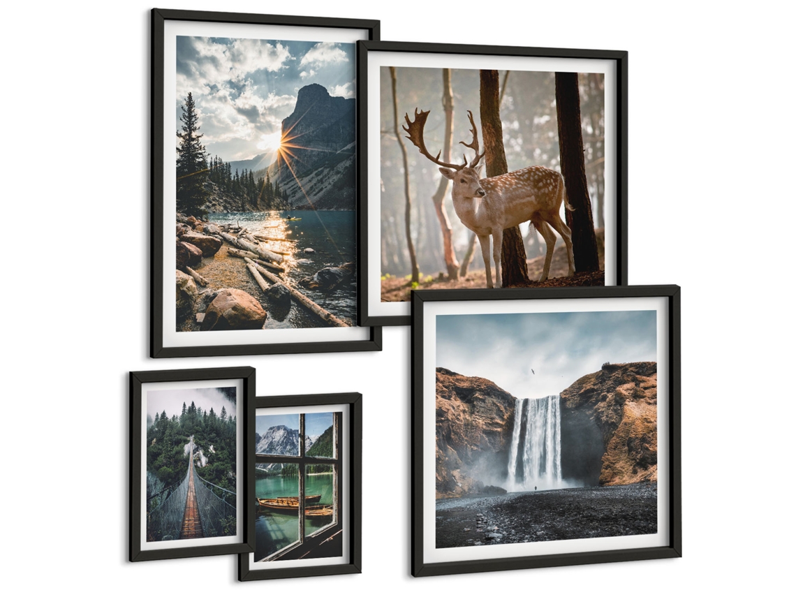 Galeria De Pinturas Murais Água, Movimento, Cânion, Verde, Floresta Moldura Preta Imagens Para Um Quarto Infantil Espelharte (conjunto De 5 Imagens)