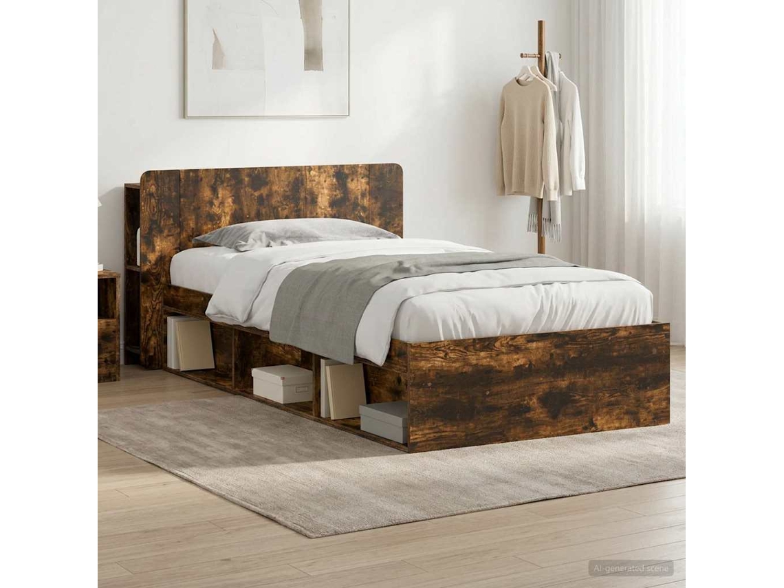 Vidaxl Estrutura De Cama Com Armazenamento Carvalho Fumado