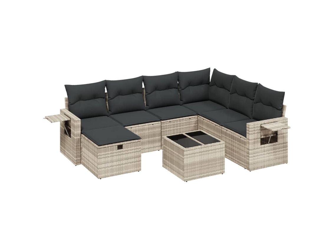 Conjunto 8 sofás jardim c/ almofadões VIDAXL vime PE cinzento-claro
