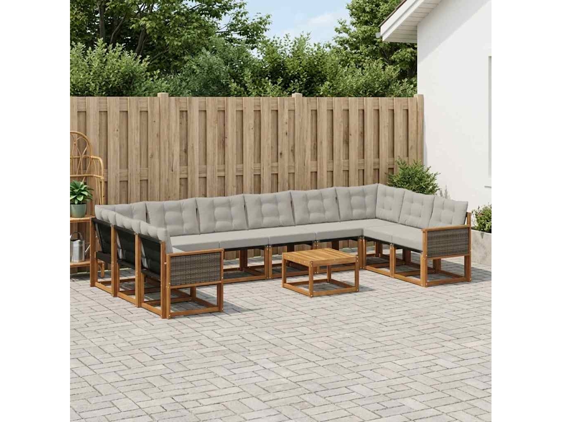 Vidaxl Conjunto De Sofás Para Exterior 11 Unid. Natural E Cinza Claro