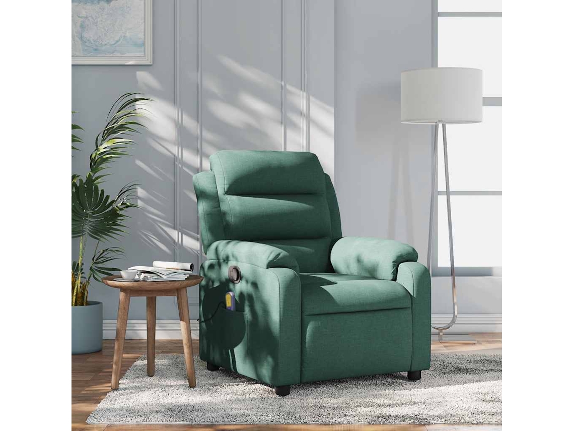 Vidaxl Poltrona De Massagem Reclinável Em Tecido Verde Escuro