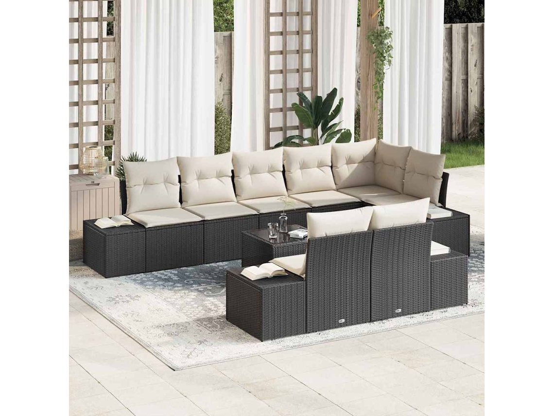 Vidaxl Conjunto De Sofá De Jardim 9 Unid. Preto E Creme