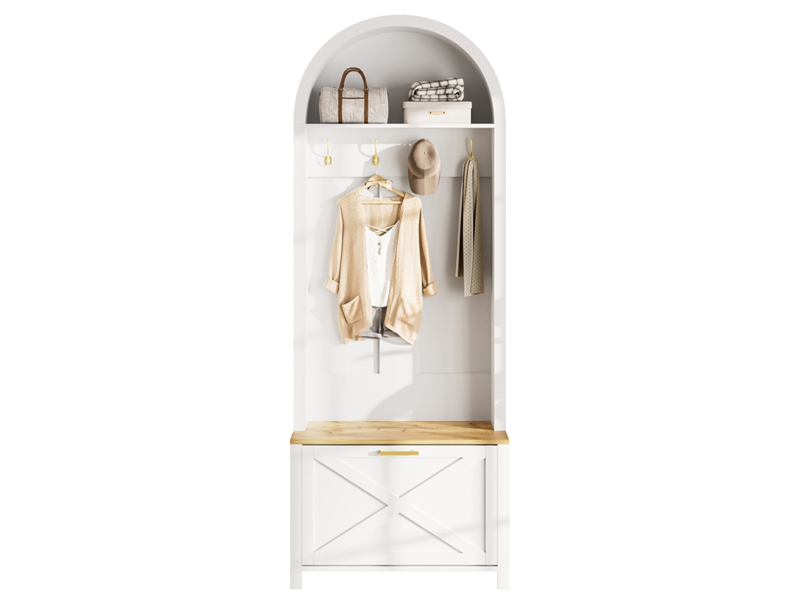 Guarda-roupa Multifuncional Com Sapateira, Prateleiras E Ganchos Para Hall, Mdf Durável, Design Moderno E Pés De Ferro Estáveis.