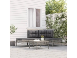 Vidaxl 5 Pcs Conjunto Lounge De Jardim C/ Almofadões Vime Pe Cinzento