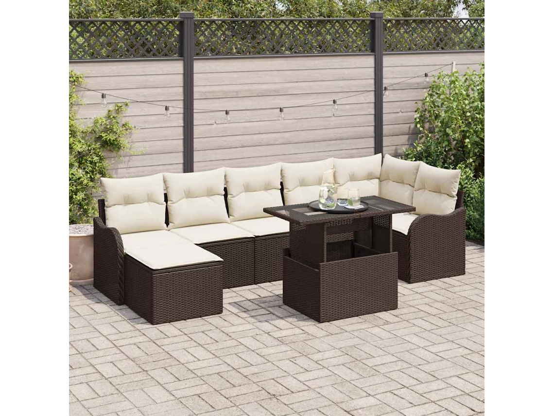 Vidaxl Conjunto De Sofá De Jardim 8 Unid. Castanho