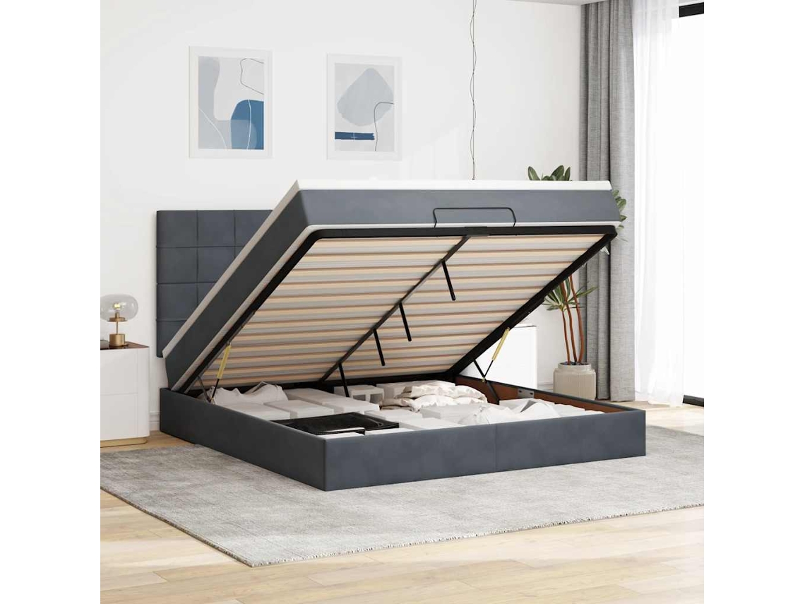 Vidaxl Estrutura Cama Otomana Colchões 180x200 Cm Cinzento Escuro