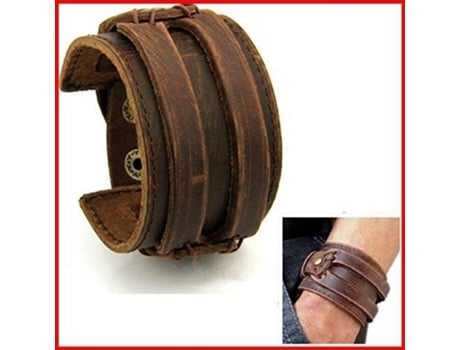 Pulseira de Couro Masculina Force Manguito Marrom Antigo Estilo Rock Johnny Deep LES COLIS NOIRS LCN