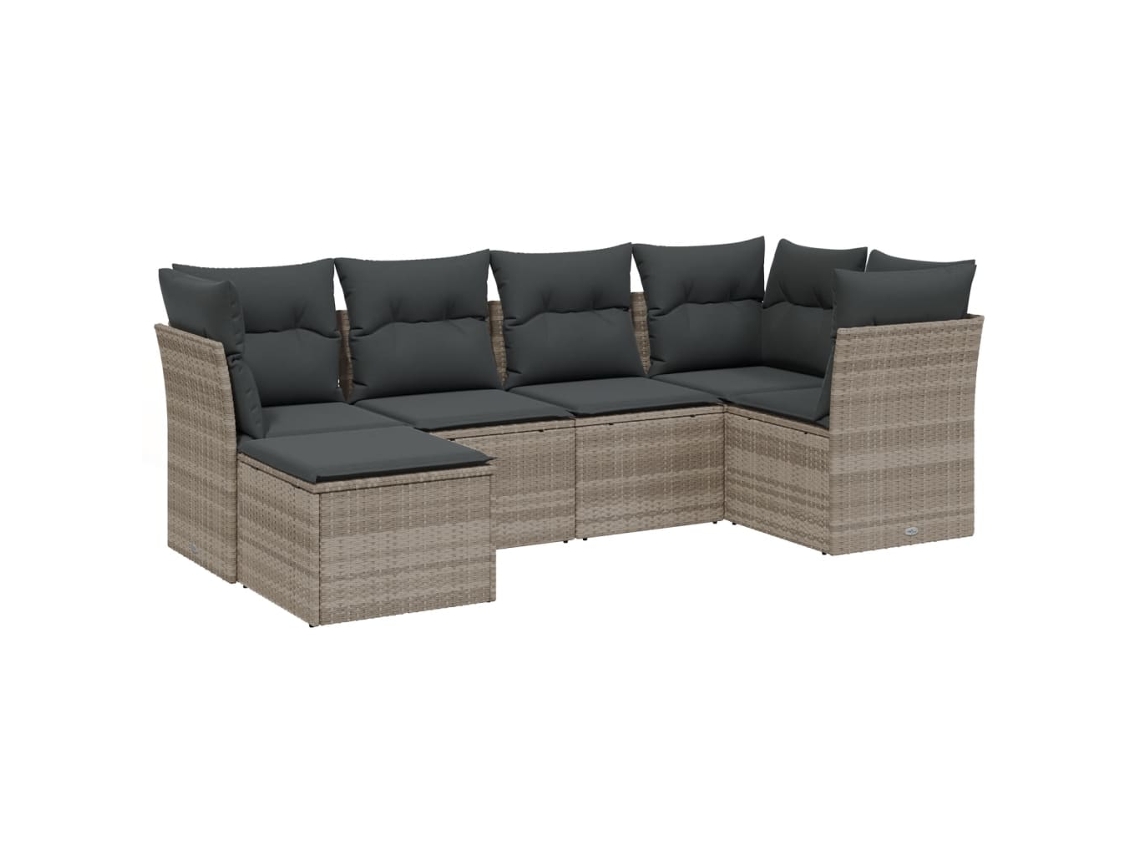 Conjunto 6 sofás jardim com almofadões VIDAXL vime PE cinzento-claro