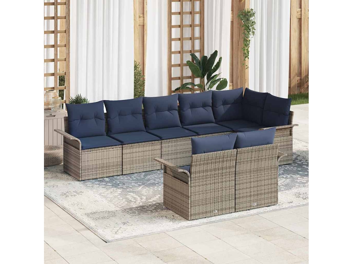 Vidaxl Conjunto De Sofá De Jardim Com Almofada 8 Pcs Cinzeto Vime Pe
