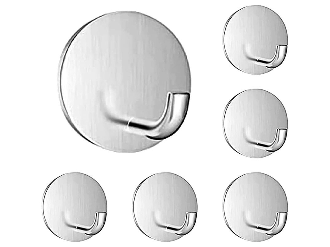 6 Ganchos Adesivos De Acero Inoxidable 304 Sin Taladro Para Cocina, Baño, Oficina Y Hogar, Carga Máxima 10kg