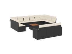 Conjunto de 14 Sofás para Jardim com Almofadões Vime Pe Preto MAISON EXCLUSIVE (N/A)