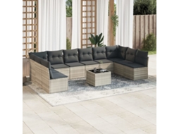 Vidaxl 11 Pcs Conjunto Sofás De Jardim C/ Almofadões Vime Pe Cinzento