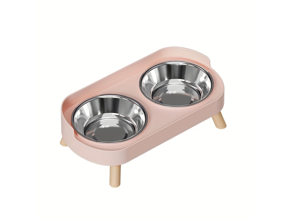 Tigela Dupla Elevada para Animais de Estimação, Elevada para Comida e Água para Cães e Gatos, Rosa Sakura AQUAFORGE