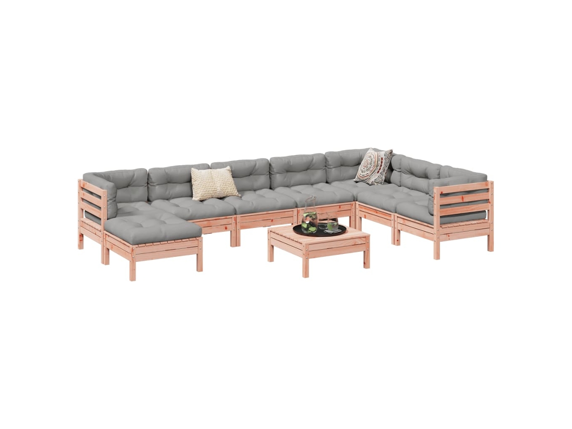 Vidaxl 9 Pcs Conj. Sofás Jardim C/ Almofadões Madeira Abeto de douglas