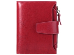 Cartão De Dinheiro Curto De Couro Macio, 12 Compartimentos Para Cartão, 12*10*3cm, Vermelho Escarlate