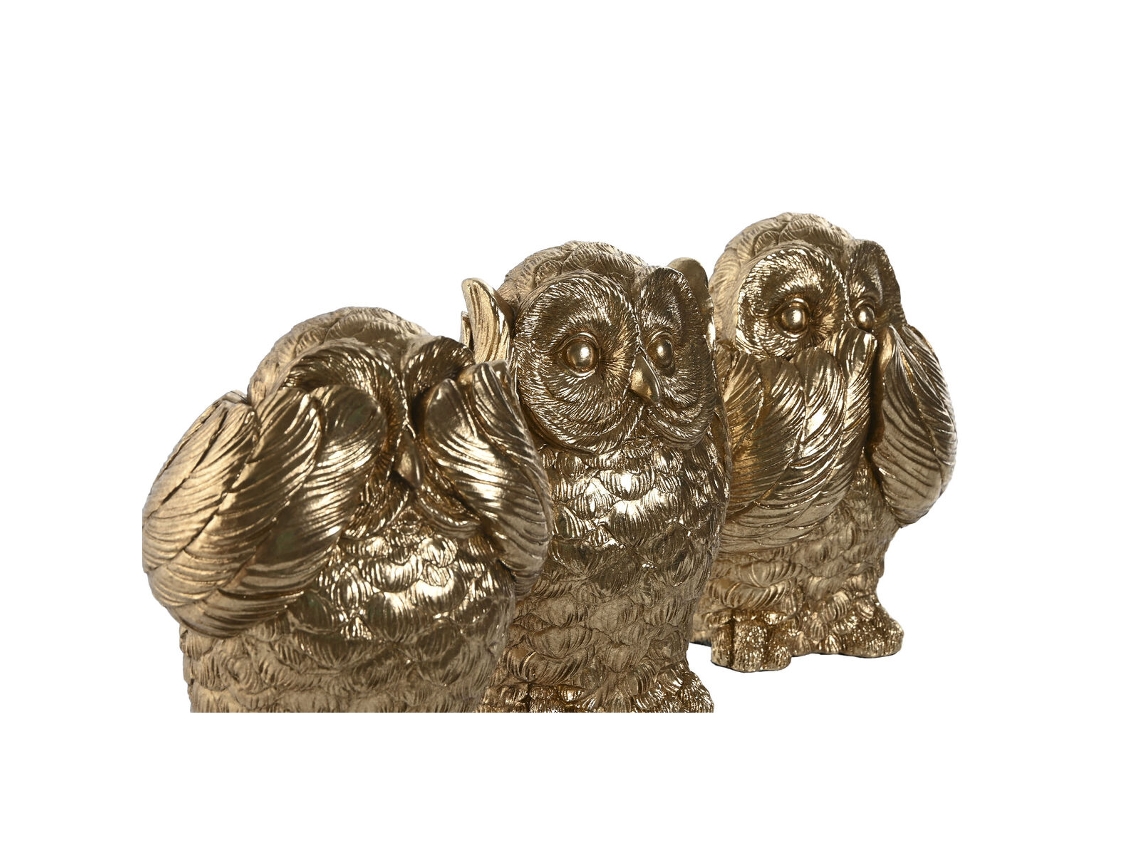 Figura Decorativa HOME ESPRIT Dourado Coruja 11 X 11 X 15 Cm 3 Unidades