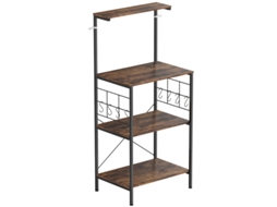 Prateleira de Armazenamento BTFORUS para Cozinha, design de Quatro Níveis, estilo Bancada, 8 Ganchos, tubos de Metal, cor Marrom Preto