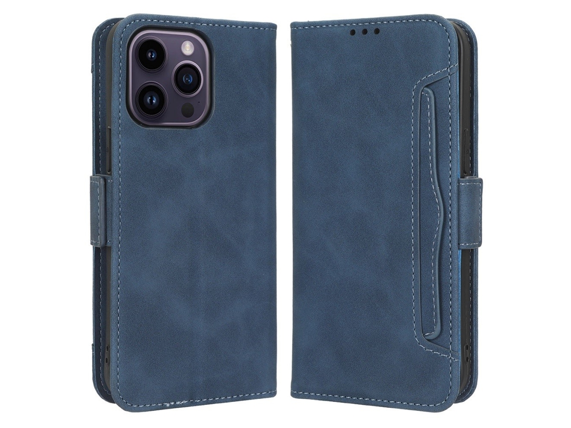 Capa Para Iphone 14 Pro Pele Sintética Com Porta-cartões Azul