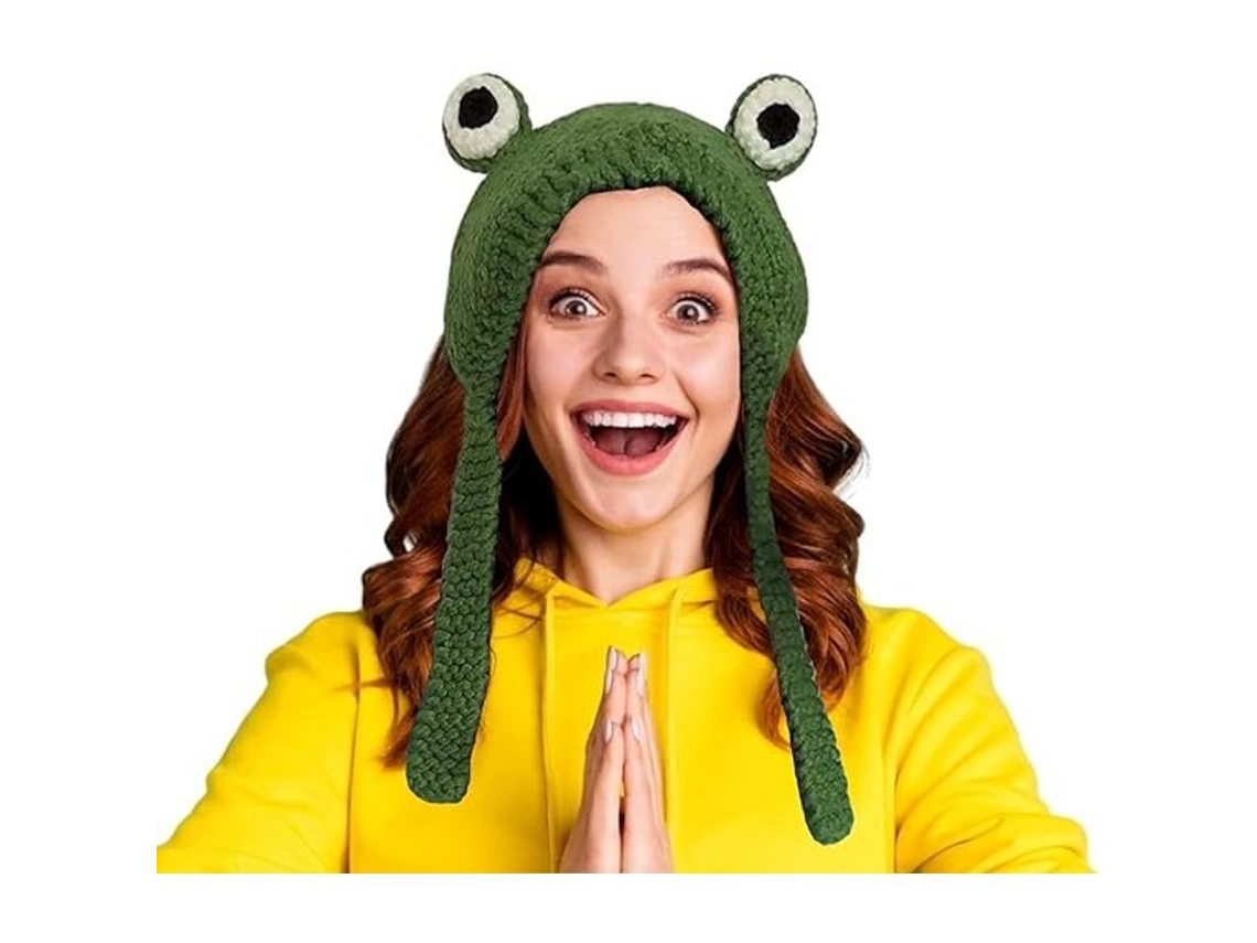 Gorro De Rã Tecido Bonito Para Mulheres Adultas Com Orelhas E Olhos Grandes Verdes Divertidos Para Festas