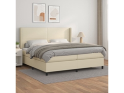 SYFAX™ Cama com Molas/colchão 200x200 Cm Couro Artificial Cor Creme