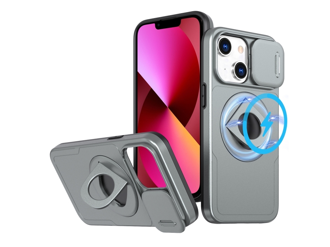 Capa Zruxe Compativel Com Iphone 13 (camshield - Magsafe - Ring Holder - Armor - Cinza Titanio)