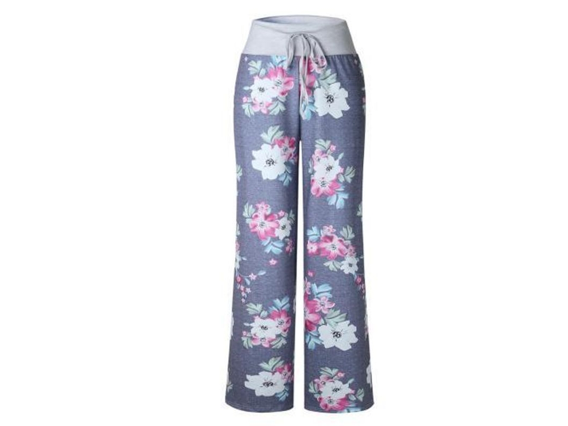 2026 pantalones Anchos de Descanso Con Estampado Floral Elástico Y Cordón Ajustable para Mujer S Grey4